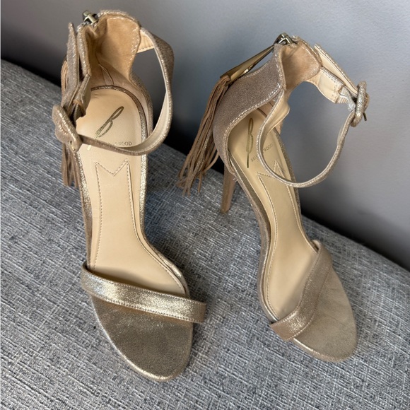 Brian Atwood B Tosca Fringe tassel gold heel sandal 7 - Picture 6 of 15